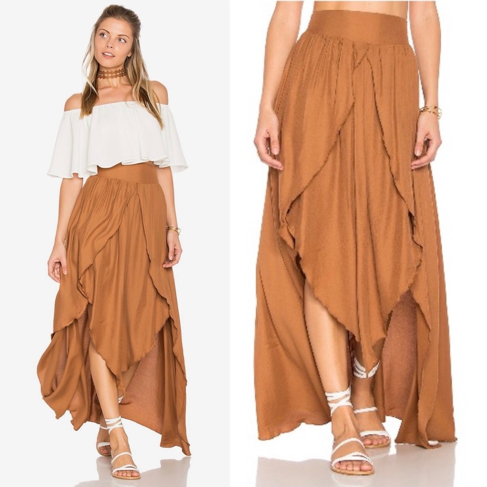RARE FIND ⚡️ SOMEDAYS LOVIN REVOLVE BOHO MILES AWAY MAXI SKIRT TAN LATTE MINT $